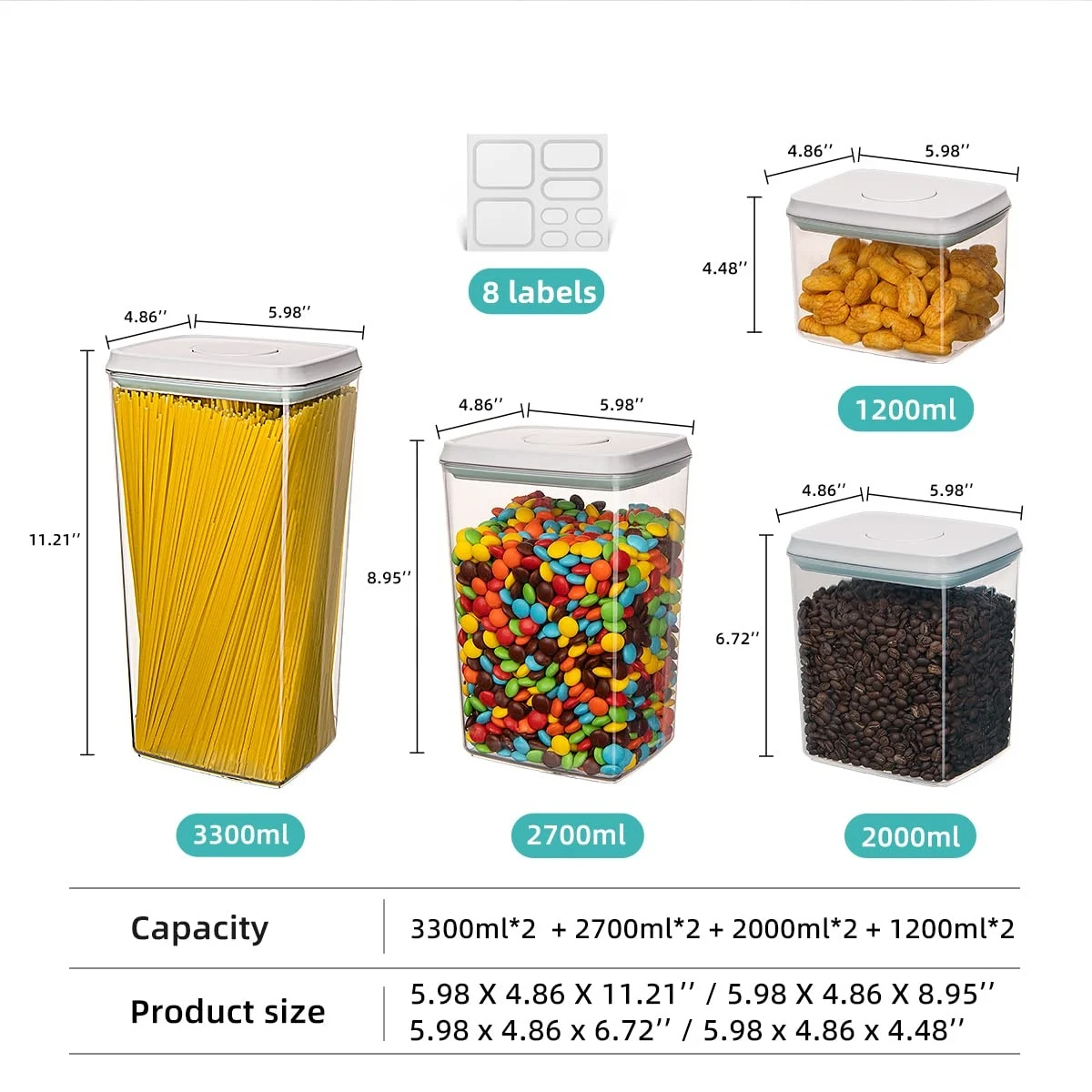 Capacity and size reference for Full Pantry Set