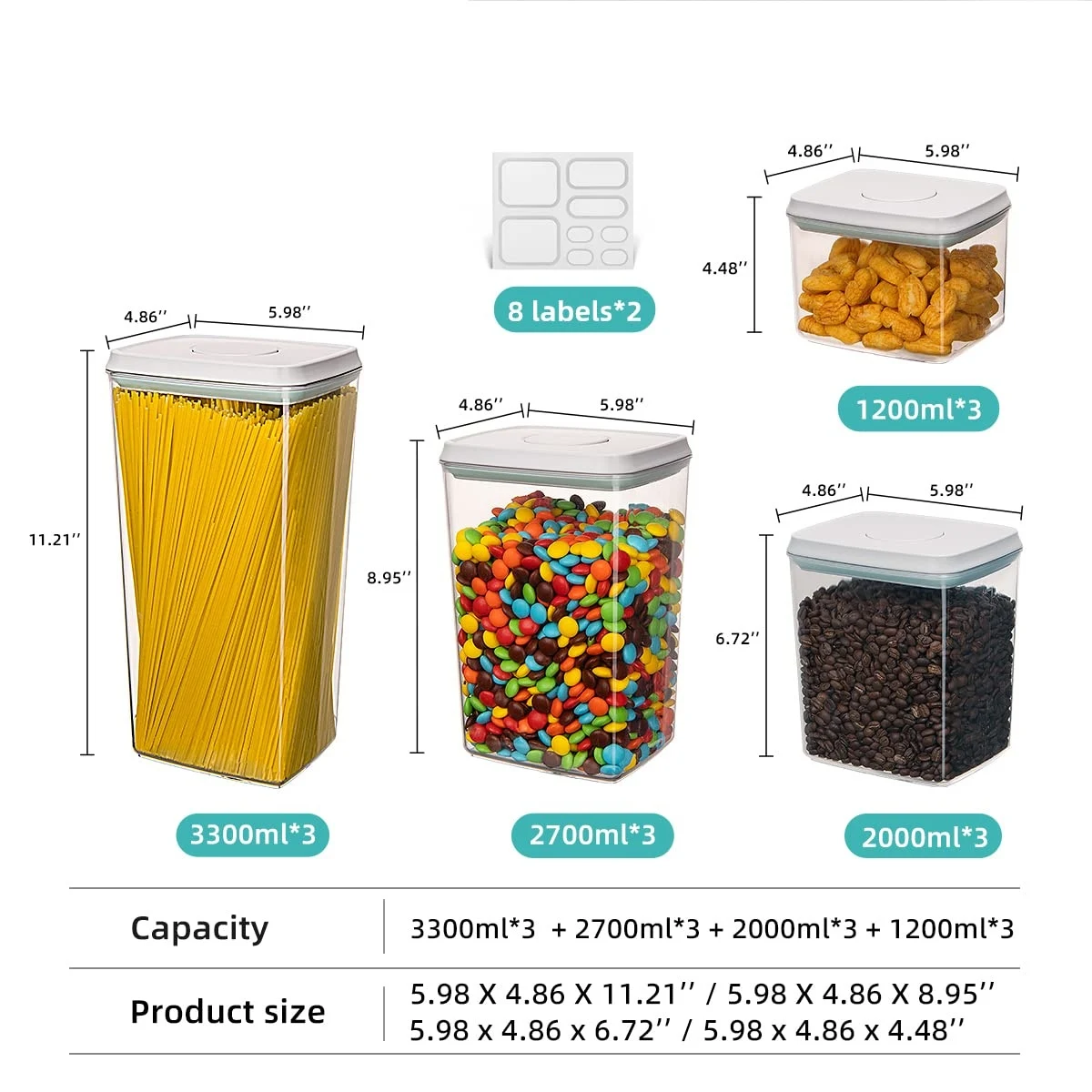 Capacity and size reference for Extended Pantry Set